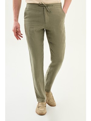 MCR Düz Slim Fit İpli Beli Lastikli %100 Keten Erkek Pantolon