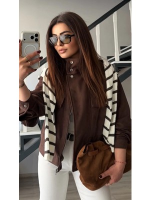 Elisin Acı Kahve Astarsız Süet Bomber Ceket