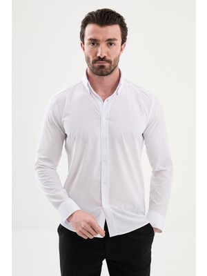 MCR Düz Slim Fit Dik Yakalı Uzun Kollu Erkek Gömlek