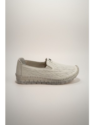 Modayak Ata Krem Hakiki Deri Ortopedik  Günlük Kadın Ayakkabı & Babet