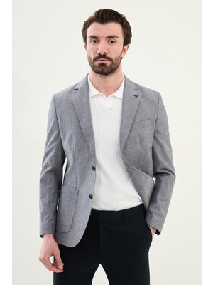 MCR Kırçıllı Slim Fit Torba Cep Mono Yaka Keten Erkek Ceket