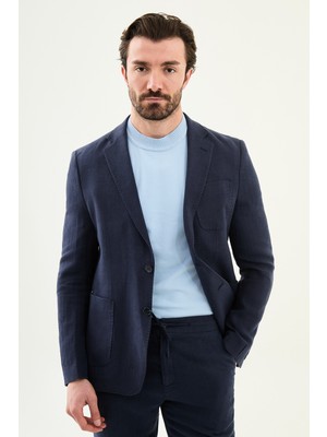 MCR Düz Slim Fit Mono Yaka Torba Cep %100 Keten Erkek Ceket