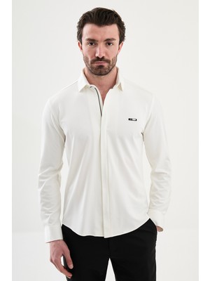 MCR Düz Slim Fit Fermuarlı Uzun Kollu Erkek Gömlek