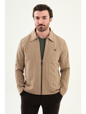 MCR Çizgili Slim Fit Gömlek Yaka Baharlık Erkek Mont