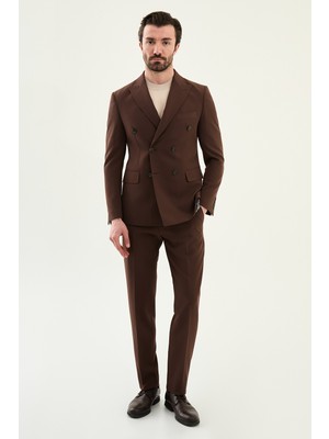 MCR Düz Slim Fit Geniş Yaka Kruvaze Pantolonu Kemer Tokalı  Erkek Takım Elbise