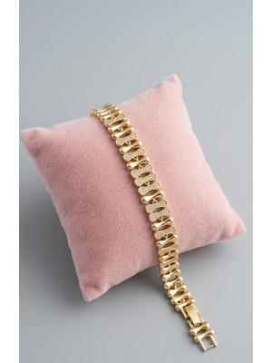 Museum Of You Zirkon Taşlı Işıltılı Kemik Form Bileklik - 14K Altın Kaplama Lüks Tasarım Kadın Aksesuar