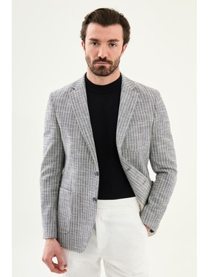 MCR Çizgili Slim Fit Mono Yaka Torba Cep Erkek Ceket