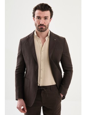 MCR Düz Slim Fit Mono Yaka Torba Cep %100 Keten Erkek Ceket