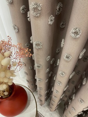 Brillant Vizon Renk Ponponlu Pufy Fon Perde 1/3 Sık Pile