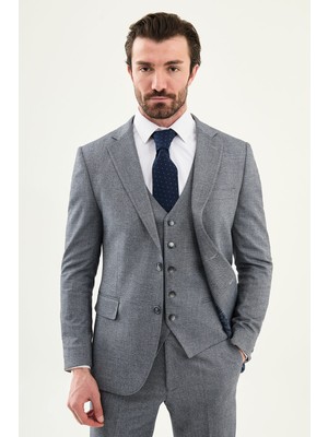 MCR Duz Slim Fit Mono Yaka Klasik Yelekli Erkek Takım Elbise