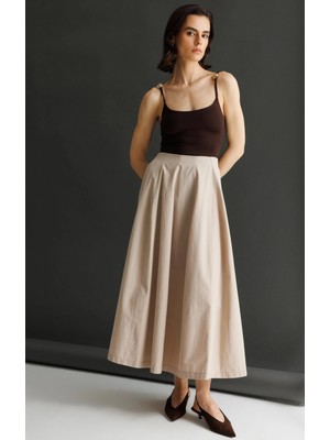 Mixray 4841 Kadın Pileli Lastikli Paraşüt Midi Etek Taş