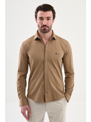 MCR Düz Slim Fit Fermuarlı Uzun Kollu Erkek Gömlek