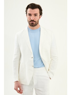 MCR Düz Slim Fit Mono Yaka Torba Cep %100 Keten Erkek Ceket