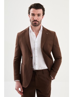 MCR Düz Slim Fit Mono Yaka Torba Cep %100 Keten Erkek Ceket