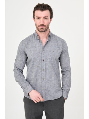 MCR Düz Slim Fit Basic Keten Erkek Gömlek