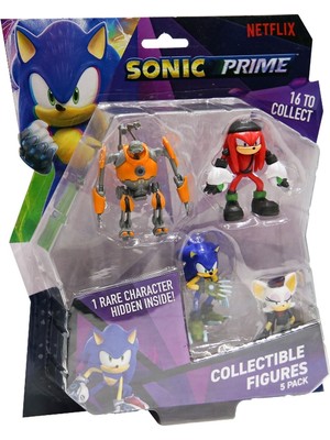 Toyfest Sonic Prime 5 Li Figür Set - Sonic + Eggforcer + Renegade Knucks + Rebel Rouge + Sürpriz 6.5 cm