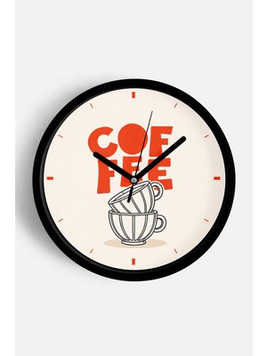JHAAR Modern Yazılı Tasarım - '' Coffee '' Mutfak Duvar Saati - 25CM - Önü Camlı Siyah Kasa