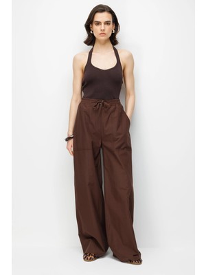 Mixray 4788 Kadın Geniş Kesim Lastikli Paraşüt Palazzo Pantolon Kahve