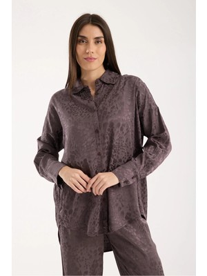 Win Moda Kadın Desenli ve Dokulu Gömlek - Salaş Uzun Gömlek