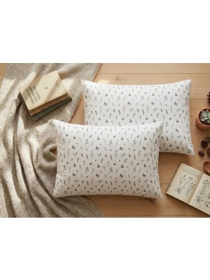 Taç Zorluteks Botanik Desenli Flanel Kumaş Pamuk 2'li Yastık Kılıfı 50X70 cm
