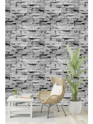 BienHome 3D Taş Desen Gri Duvar Kağıdı 5,30 M² 53 cm Genişlikte Modern Kullanım Alanı