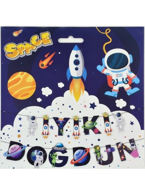 Çavuş E-Ticaret Uzay Model Iyi Ki Doğdun Karakterli Yazılı Banner Dünya Astronot