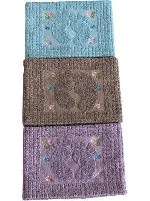 Modella Life Miosse 3'lü Nakışlı Pamuklu Ayak Havlusu Seti - 50X70 cm Kaymaz Dokulu Banyo Paspası