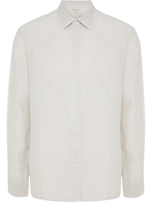 Regular Fıt Uzun Kollu Keten Karışımlı Gömlek