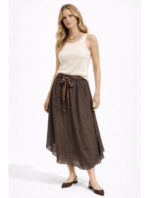 Mixray 4849 Kadın Leopar Bağlama Detaylı Etek Kahve