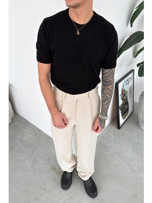 HAFKA Siyah Basic Bisiklet Yaka Triko Tişört