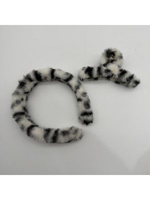 Mare Accessories Peluş Leopar Desenli Taç ve Mandal Toka Seti