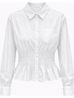 Mixray 4842 Kadın Beli Gipeli Uzun Kol Poplin Gömlek Beyaz