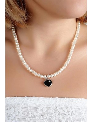 twingold Kalp Tasarımlı Inci ve Zirkon Taşlı Kolye