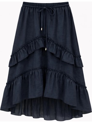 Mixray 4848 Kadın Volanlı Midi Etek Siyah