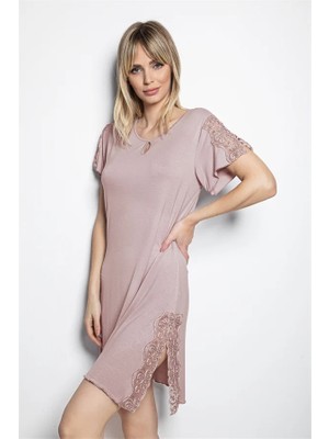Aria's Closet Yakası Detaylı Brode Dantelli Gecelik