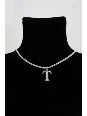 twingold T Harfi Tasarımlı Italyan Zincirli Zirkon Taşlı Çelik Kolye