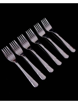 Mikasso Paslanmaz Çelik Çizgi Desenli Tatlı Çatalı 6 Adet Çelik Metalik