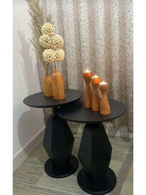 Eks Ikili Mantar Prizma Model Zigon Sehpa Seti Siyah 50-55 cm Yükseklik