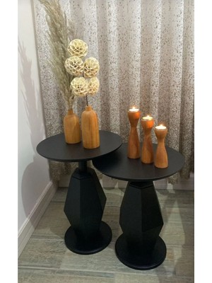 Gold Design İkili Mantar Prizma Model Zigon Sehpa Seti Siyah 50-55 Cm Yükseklik