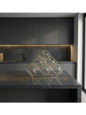 Rack And Cork - 6 Şişe Kapasiteli Şaraplık Rafı  | Modern Gold Şarap Depolama I Masaüstü Şarap Rafı