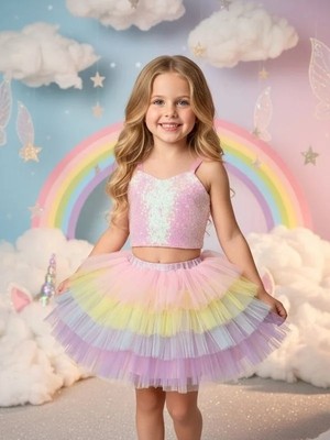 Zekids Kız Çocuk Pullu Crop Tütülü Ikili Abiye Takım