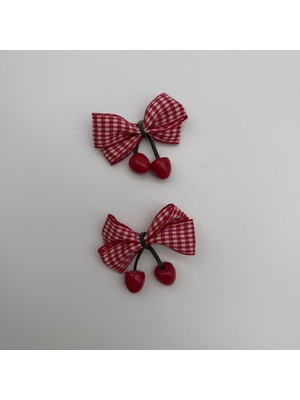 Mare Accessories Kiraz Detaylı Pötikare Fiyonk Toka Seti