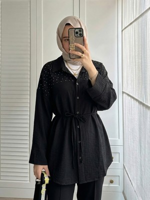 Foremia Roba Taş Detay Tunik-Siyah -