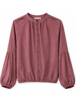 Mixray 4826 Kadın Hakim Yaka Balon Kol Düğmeli Bluz Mürdüm