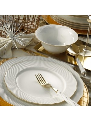 Kütahya Porselen Bone İlay 24 Parça Beyaz Porselen Yemek Seti 6 Kişilik Düz Tema