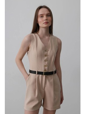 Hiccup Kadın JANES Kemerli V Yaka Kolsuz İki Parçalı Takım Natural