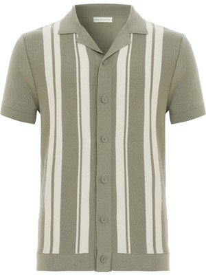 Çizgili Kısa Kollu Triko Gömlek