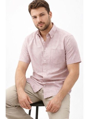 Varetta Erkek Kısa Kollu Gömlek Somon Rengi Cepli Geniş Kesim Yazlık Pamuklu