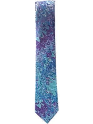 ElifEbru Exclusive Handicrafts Ebru Sanatı El Yapımı Turkuaz Mürdüm Mavi Ipek Kravat Ikr 140