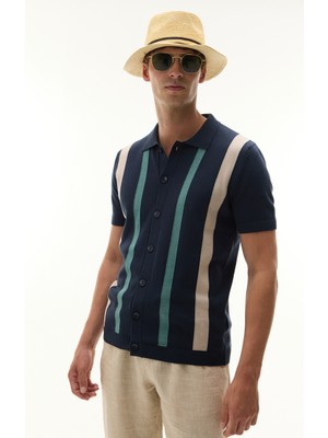 Çizgili Regular Fıt Kısa Kollu Triko Gömlek